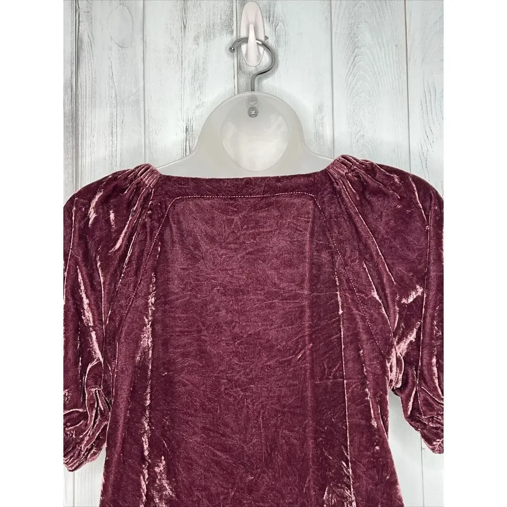WOMENS‎ ANN TAYLOR LOFT PURPLE CRUSHED VELVET SHORT PUFF SLEEVE V-NECK TOP XS